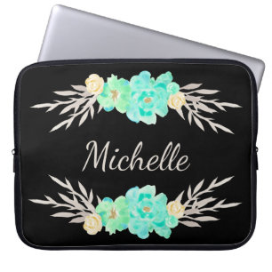 Capa Para Notebook Modelo de Monograma Personalizado de Teal e Prata