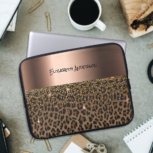 Capa Para Notebook Modelo leopardo — nome metálico preto em bronze pr