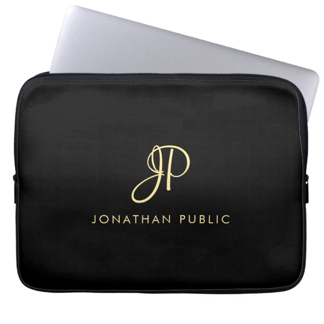 Capa Para Notebook Modelo Minimalista de Monograma Dourado (Frente)