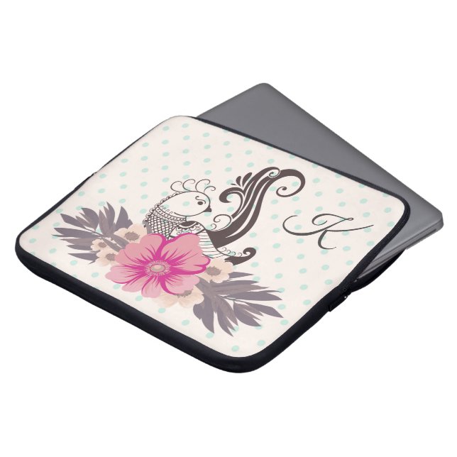 Capa Para Notebook Modern Bird and Flora Dotty Monogrammed (Frente Topo)