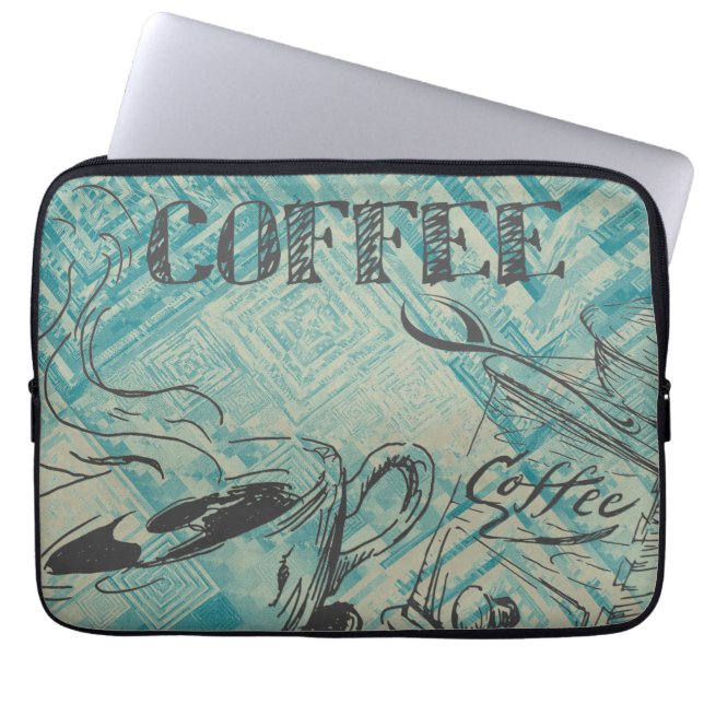 Capa Para Notebook Modern Coffee Lovers Cafe Art Sketch Blue (Frente)