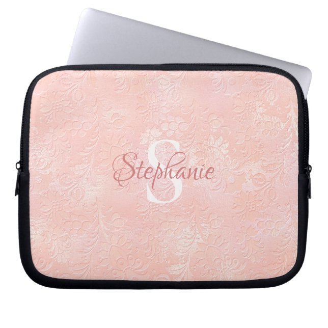 Capa Para Notebook Modern Girly Blush - Monograma Floral Rosa (Frente)