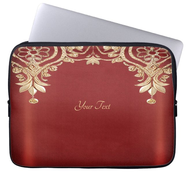 Capa Para Notebook Modern Gold Red Floral Laptop Sleeve (Frente)