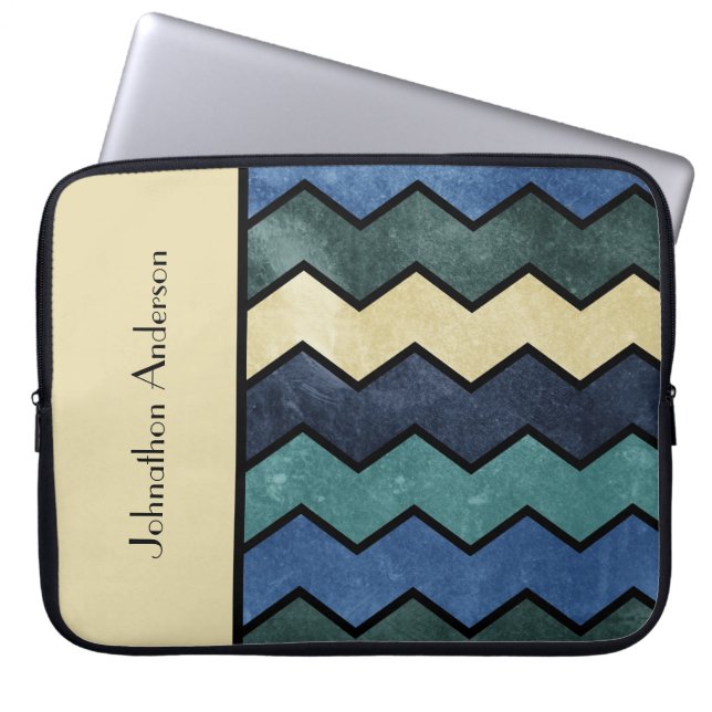 Capa Para Notebook Modern Manly Blue Chevrons Com Nome (Frente)
