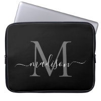 Modern Monograma Cinzas Negras Silver Girly Script