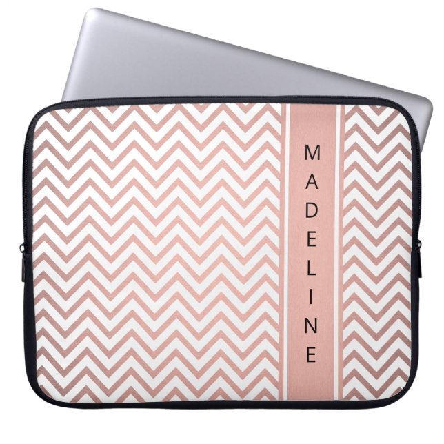 Capa Para Notebook Modern Pink Chevron Pattern Girly Faux Rosa Dourad (Frente)