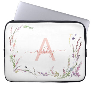 Capa Para Notebook Modern Watercolor Flor Selvagem Monograma Inicial