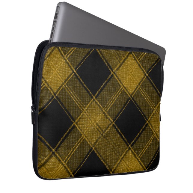 Capa Para Notebook Modern Yellow and Black Buffalo Plaid Laptop Sleev (Frente Esquerda)