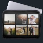 Capa Para Notebook Moderno de Colagem de Fotos Simples<br><div class="desc">Bolsa de laptop moderna com um design preto simples e mínimo com uma colagem fotográfica de seis das suas fotografias de casamento favoritas. Esta bolsa de laptop elegante é perfeita para uma noiva recém-casada.</div>