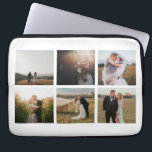 Capa Para Notebook Moderno de Colagem de Fotos Simples<br><div class="desc">Bolsa de laptop moderna com um design branco simples e mínimo com uma colagem fotográfica de seis das suas fotografias de casamento favoritas. Este laptop elegante é perfeito para uma noiva recém-casada.</div>