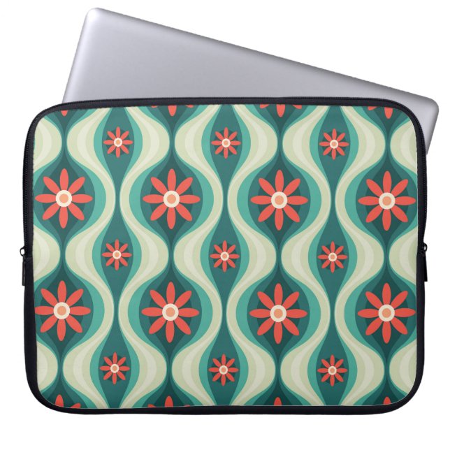 Capa Para Notebook Moderno do século médio: Flores Laranja Abstrato (Frente)