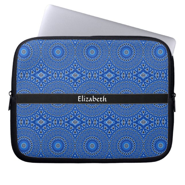 Capa Para Notebook Moderno Estilo Padrão Personalizado Azul Preto (Frente)