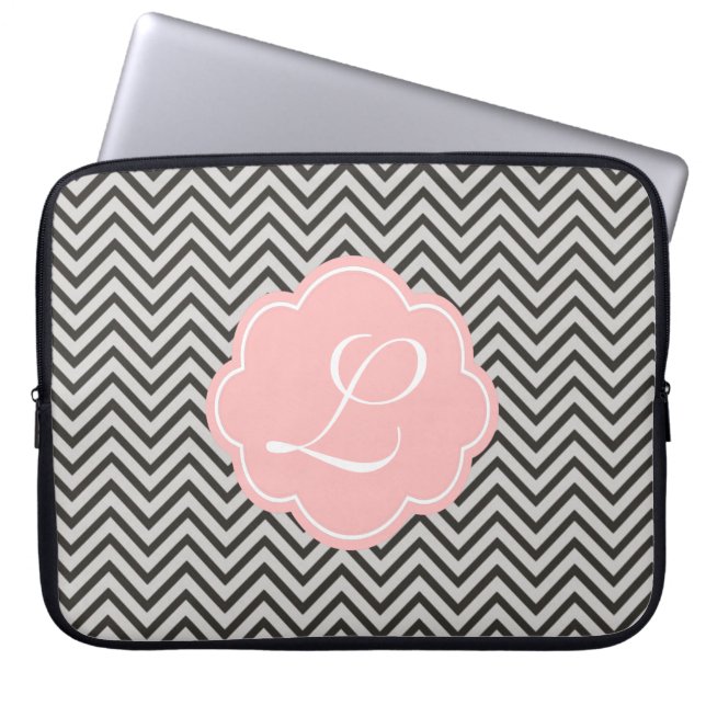 Capa Para Notebook Moderno, legal, café escuro e cinza chevron (Frente)