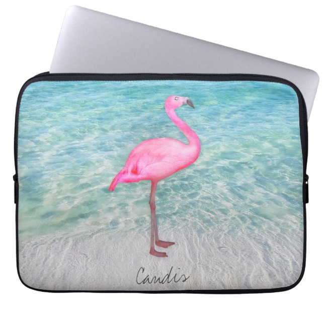 Capa Para Notebook Moderno Tropical Sandy Beach, Flamingo, Rosa Perso (Frente)