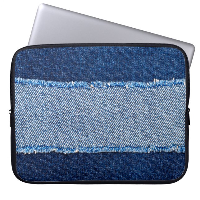 Capa Para Notebook Moldura de tecido de jeans azul denim destruída em (Frente)