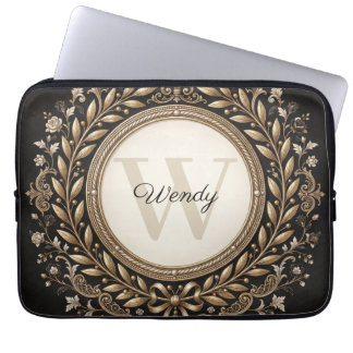 Capa Para Notebook Moldura Dourada Barroca Elegante com Nome Personal