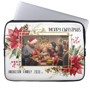 Capa Para Notebook Moldura dourada moderna Floral Alegre Natal Foto