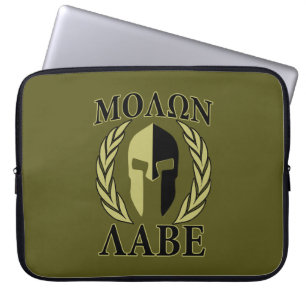 Capa Para Notebook Molon Labe Spartan Helmet Laurels Olive Green