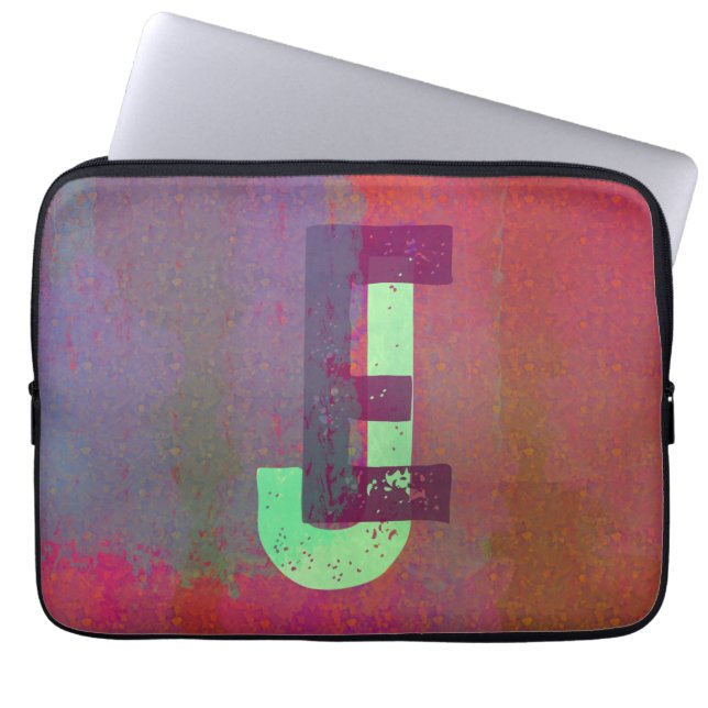Capa Para Notebook Monogram Initials Grunge Funky Purple Green Art (Frente)