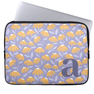 Capa Para Notebook Monogram Letter Initial Yellow Blue Floral Pattern