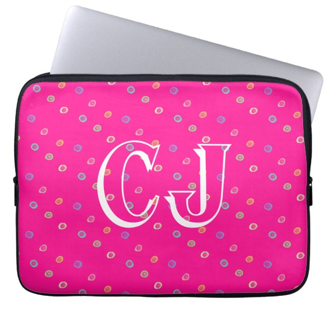 Capa Para Notebook Monograma 2 iniciais bolinhas rosa quente (Frente)