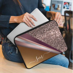 Capa Para Notebook Monograma 3-D Metálico Dourado Luminoso Rosa