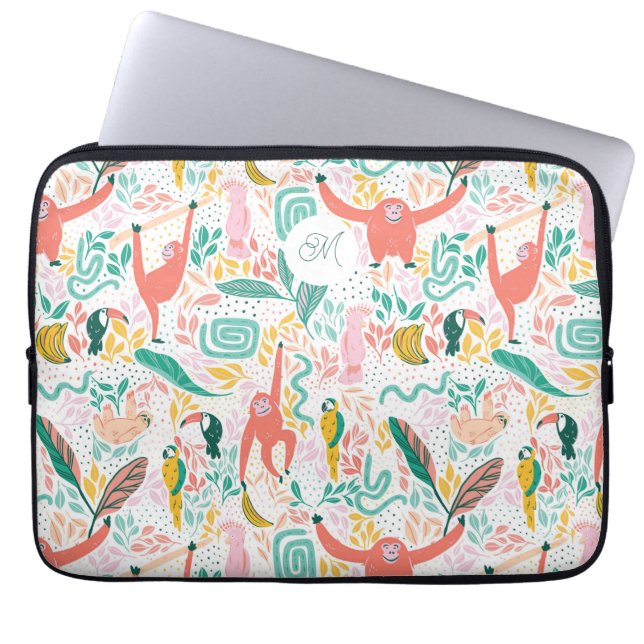 Capa Para Notebook Monograma Animais Coloridos Felizes da Selva (Frente)
