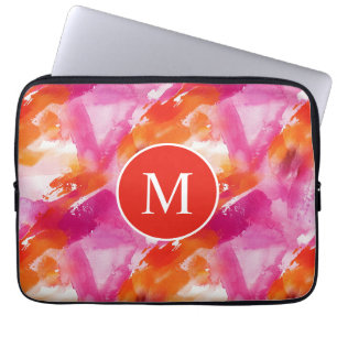Capa Para Notebook Monograma Aquarela Rosa Laranja Abstrato