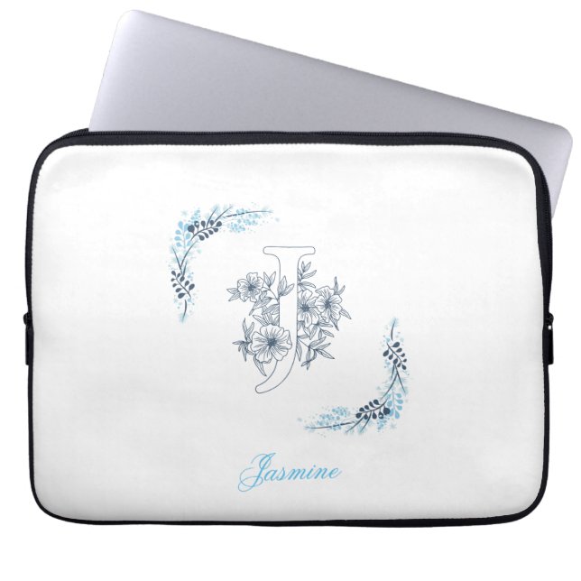 Capa Para Notebook Monograma Azul, Calm Floral (Frente)
