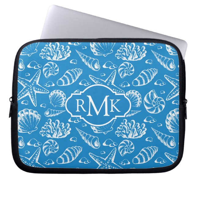 Capa Para Notebook Monograma azul do teste padrão | da praia (Frente)
