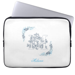 Capa Para Notebook Monograma Azul Floral