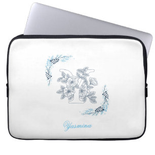 Capa Para Notebook Monograma Azul, Forma Floral
