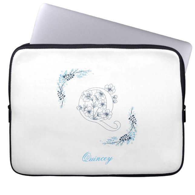 Capa Para Notebook Monograma Azul, Forma Floral (Frente)