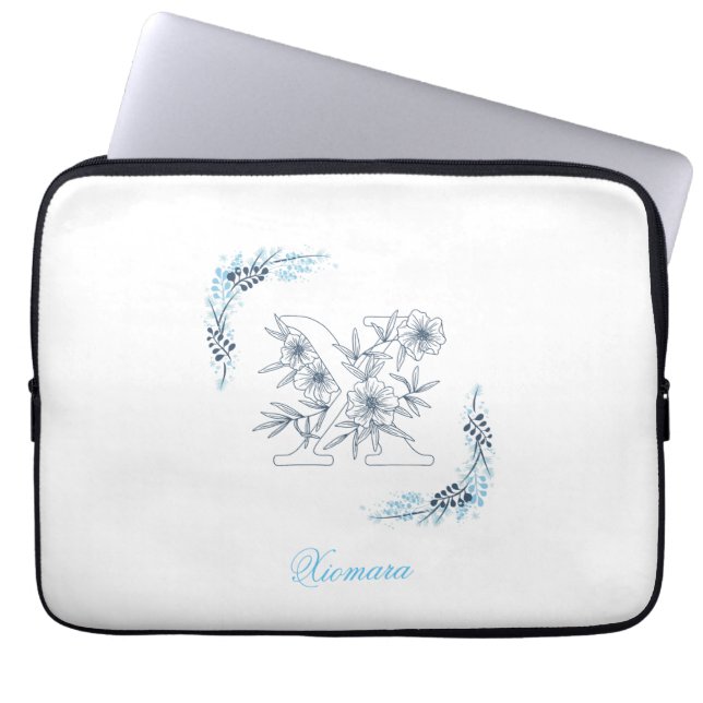 Capa Para Notebook Monograma azul inicial Calm Floral (Frente)