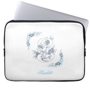 Capa Para Notebook Monograma Azul Inicial Calm Floral