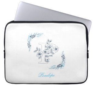 Capa Para Notebook Monograma azul inicial Calm Floral