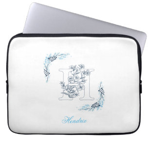 Capa Para Notebook Monograma azul inicial Calm Floral