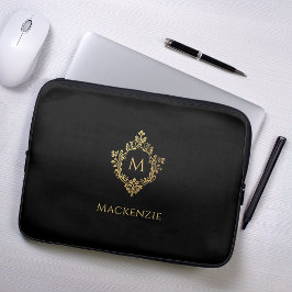 Capa Para Notebook Monograma Black Faux Dourado Elegage Crest