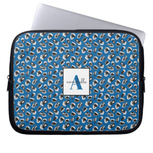 Capa Para Notebook Monograma Blue Leopard Impressão Personalizada