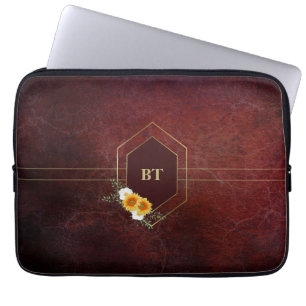 Capa Para Notebook Monograma Borgonha Dourada Geométrica Floral