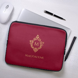 Capa Para Notebook Monograma Borgonha Elegante Vintage Faux Crest Dou