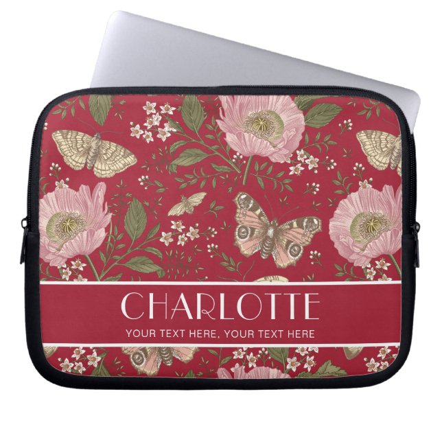 Capa Para Notebook Monograma Botânico de Flor Vermelho Botânico Moder (Frente)