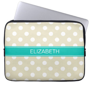 Capa Para Notebook Monograma branco bege da cerceta das bolinhas #2
