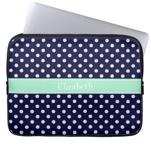 Capa Para Notebook Monograma branco do nome da hortelã das bolinhas