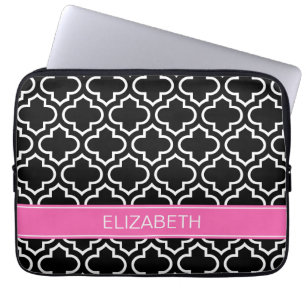 Capa Para Notebook Monograma branco preto do nome do rosa quente do