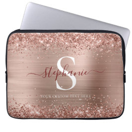 Capa Para Notebook Monograma Brown Faux-Glitter Girly Glam