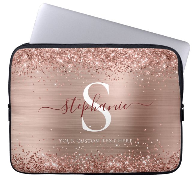 Capa Para Notebook Monograma Brown Faux-Glitter Girly Glam (Frente)
