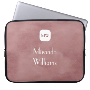 Capa Para Notebook Monograma Castanho Rosado Simples e Chic com Nome