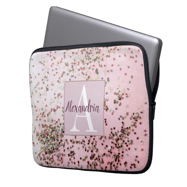 Capa Para Notebook Monograma Champagne Pink Confetti (Frente Esquerda)