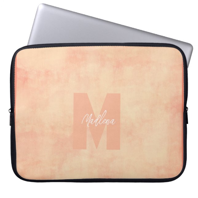 Capa Para Notebook Monograma Chic em Tons Pastéis Terrosos de Coral (Frente)